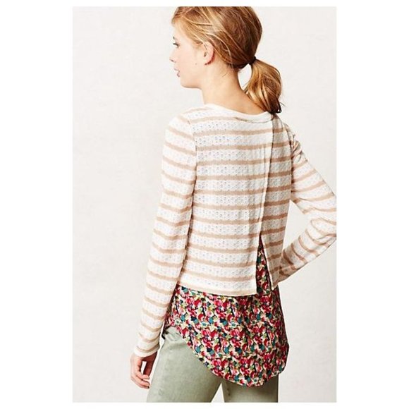 119 POSTMARK Anthropologie Layered Ginny Pullover Top sz S Women's Striped Geo - Picture 4 of 11